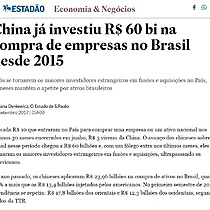 China j investiu R$ 60 bi na compra de empresas no Brasil desde 2015